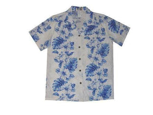 Hawaiian Blouse S / White w/ Navy Blue Floral Lei Women's Hawaiian Shirt