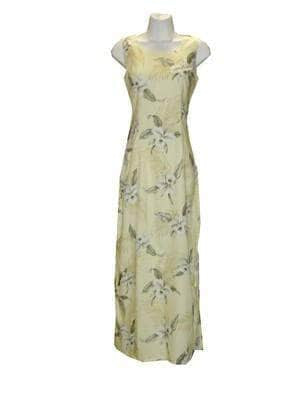 Long Tank Dress S / Yellow Garden Orchid Long Tank Hawaiian Dress