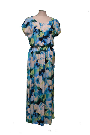 Maxi Rayon Dress Splash Hibiscus Hawaiian Maxi Rayon Dress