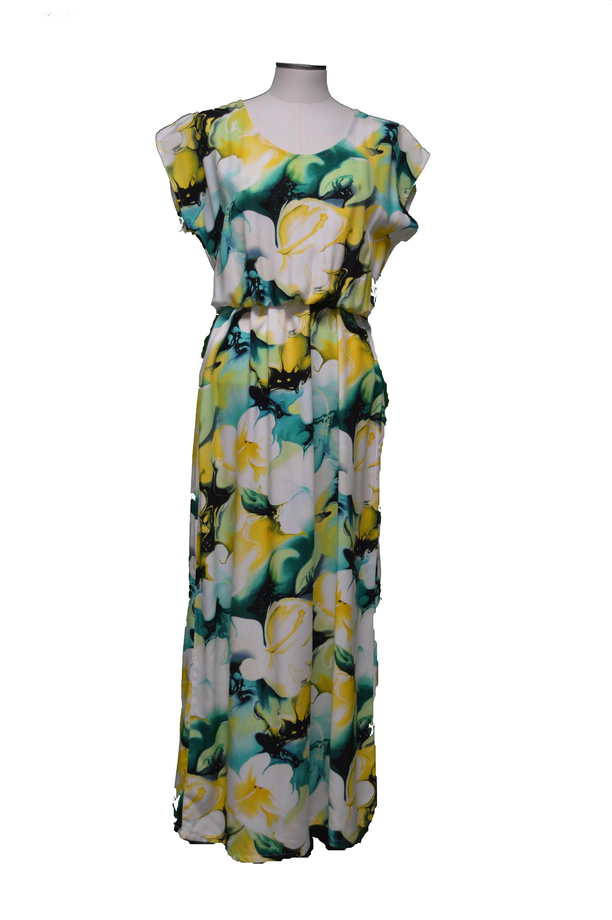 Splash Hibiscus Hawaiian Maxi Rayon Dress Splash Hibiscus Hawaiian Maxi Rayon Dress
