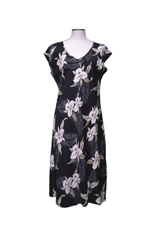 Paradise Dress XS / Black Tropical Orchid Hawaiian Paradise Dress