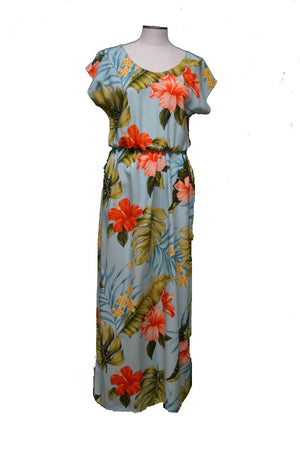 Classic Hibiscus Hawaiian Maxi Rayon Dress