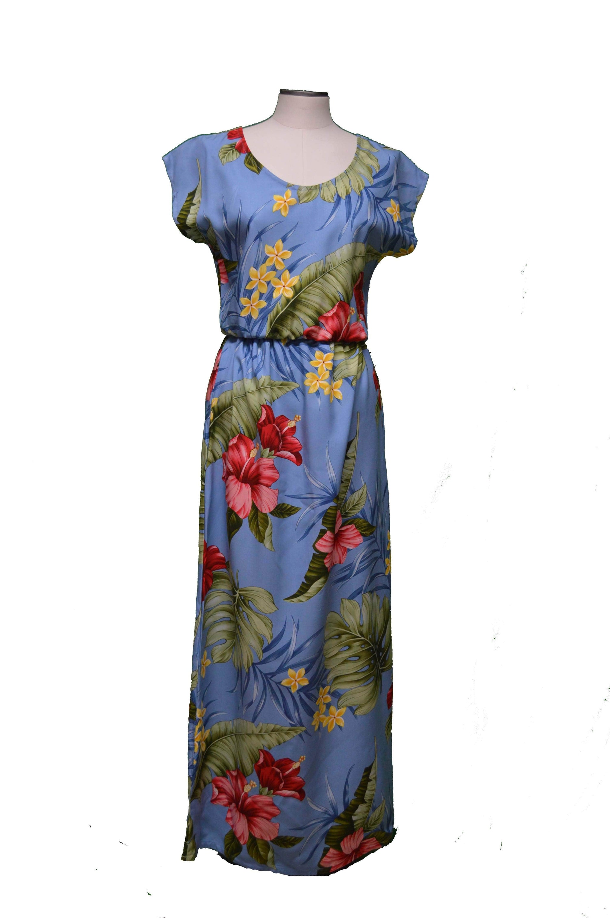 Classic Hibiscus Hawaiian Maxi Rayon Dress