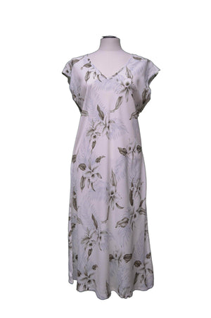Paradise Dress XS / White Tropical Orchid Hawaiian Paradise Dress