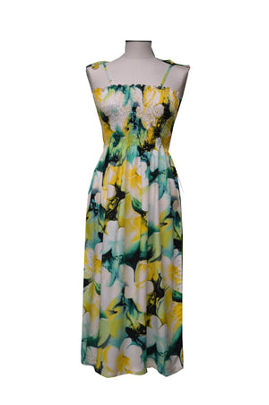 Yellow / Midi Splash Hibiscus Hawaiian Tube Dress