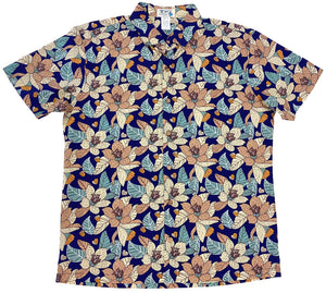 Ky's Autumn Paradise Button Up Hawaiian Shirt Navy Blue