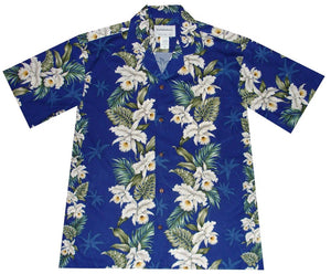 Ky's Orchid Lei Panel Rayon Hawaiian Shirt