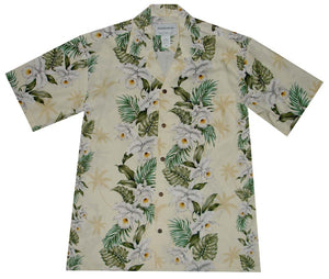 Ky's Orchid Lei Panel Rayon Hawaiian Shirt