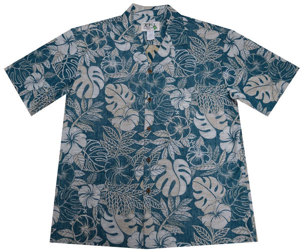 Ky's Green Tropical Hibiscus Garden Hawaiian Shirt.