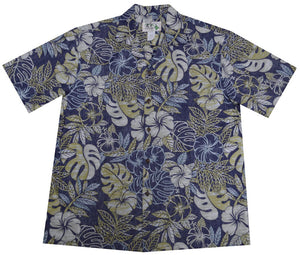 Ky's Navy Blue Tropical Hibiscus Garden Hawaiian Shirt.